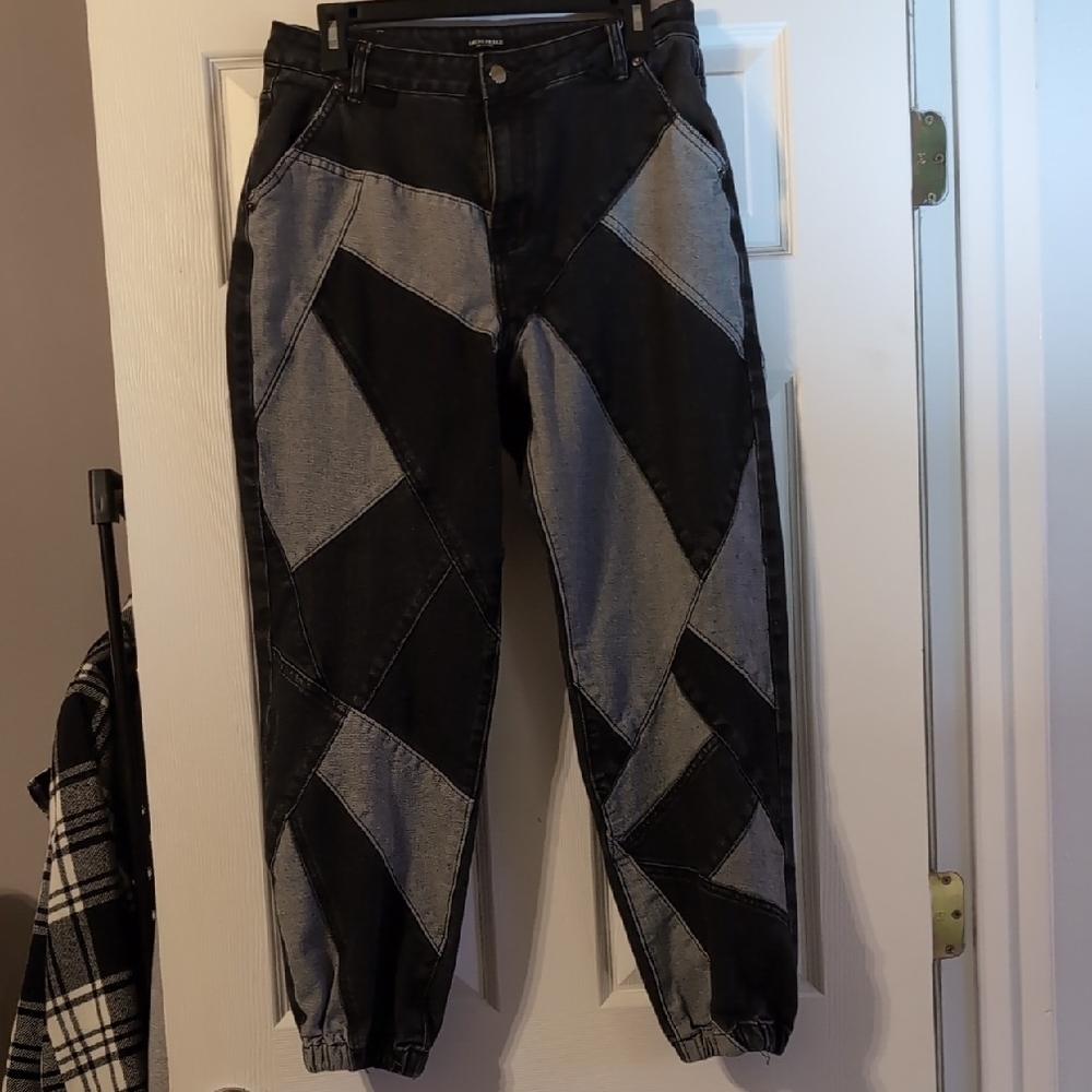 American Bazi Black and Gray Patchwork Boyfriend Jeans